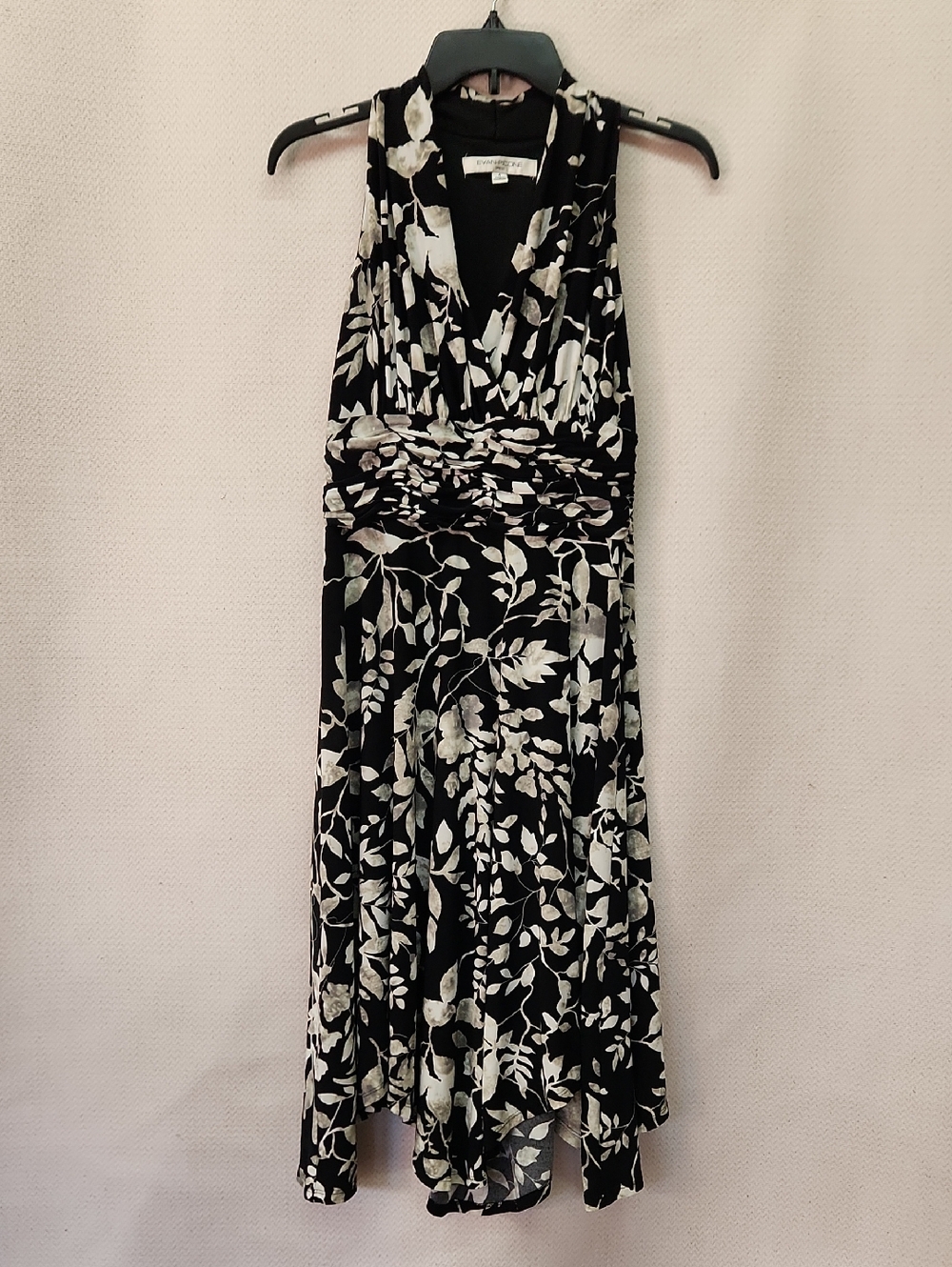Evan Picone Black and White One-Shoulder Floral Dress